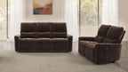Coaster 609571-S2 2 pc Navarro dark brown chenille fabric sofa and love seat set recliner ends