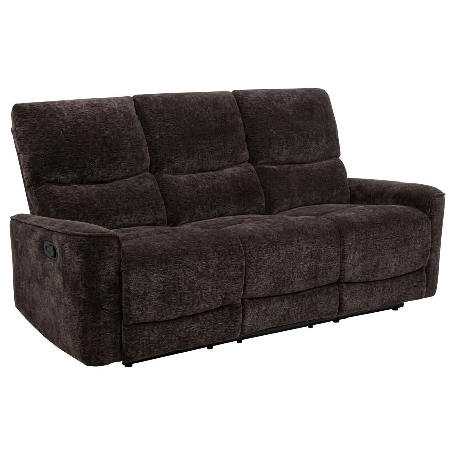Coaster 609571-S2 2 pc Navarro dark brown chenille fabric sofa and love seat set recliner ends