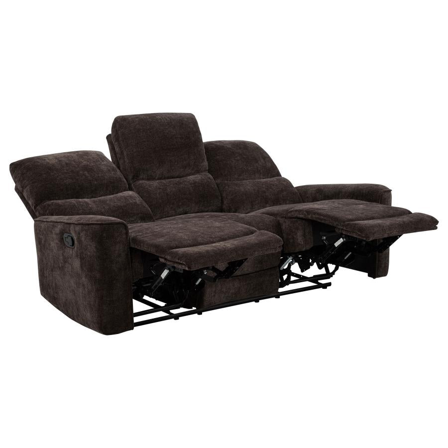 Coaster 609571-S2 2 pc Navarro dark brown chenille fabric sofa and love seat set recliner ends