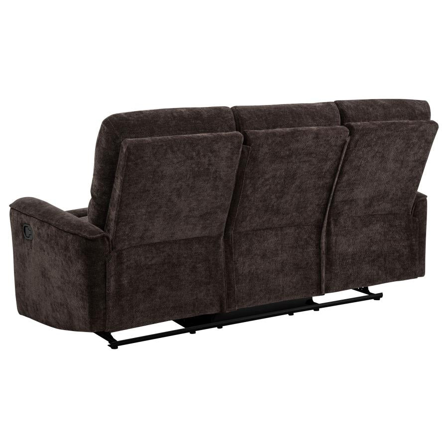 Coaster 609571-S2 2 pc Navarro dark brown chenille fabric sofa and love seat set recliner ends