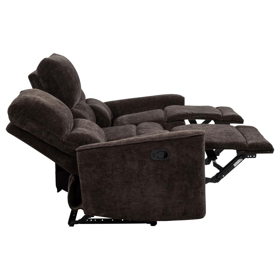 Coaster 609571-S2 2 pc Navarro dark brown chenille fabric sofa and love seat set recliner ends