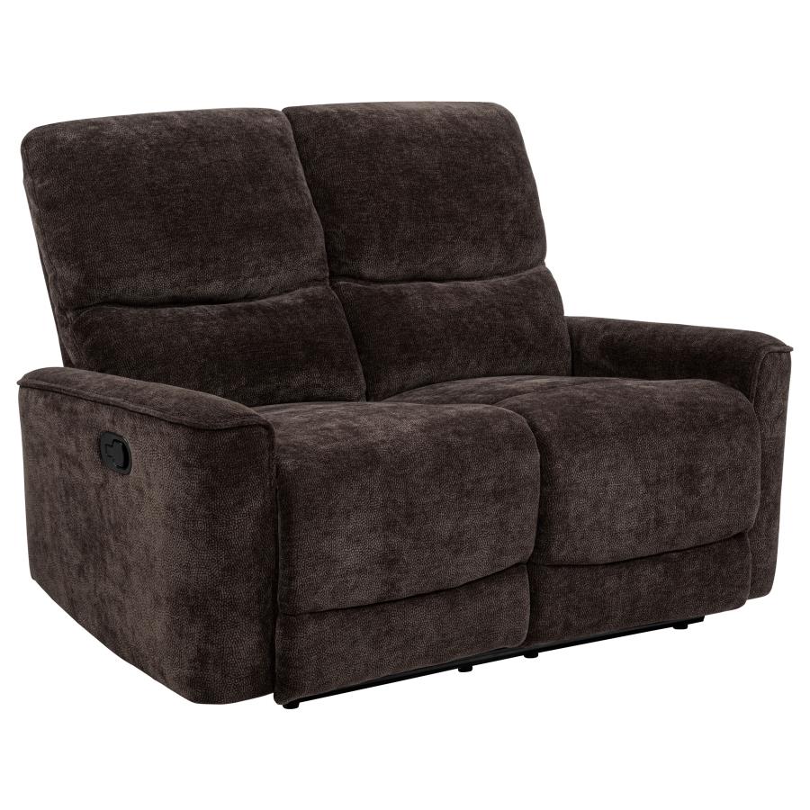 Coaster 609571-S2 2 pc Navarro dark brown chenille fabric sofa and love seat set recliner ends