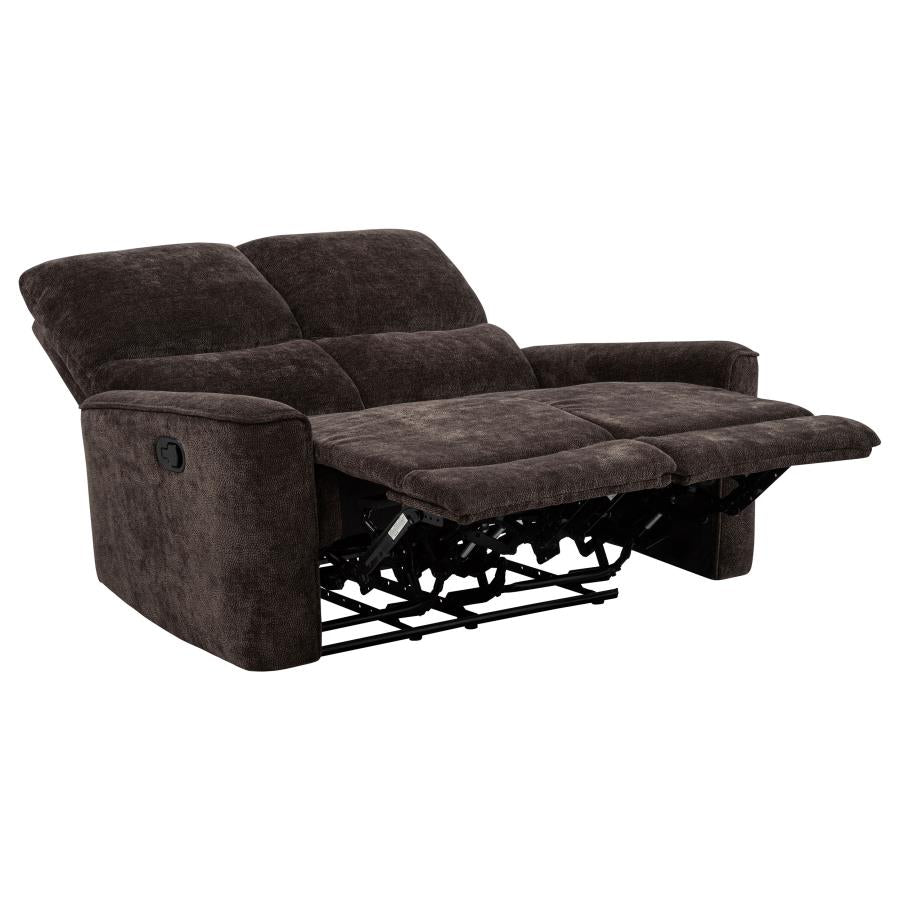 Coaster 609571-S2 2 pc Navarro dark brown chenille fabric sofa and love seat set recliner ends