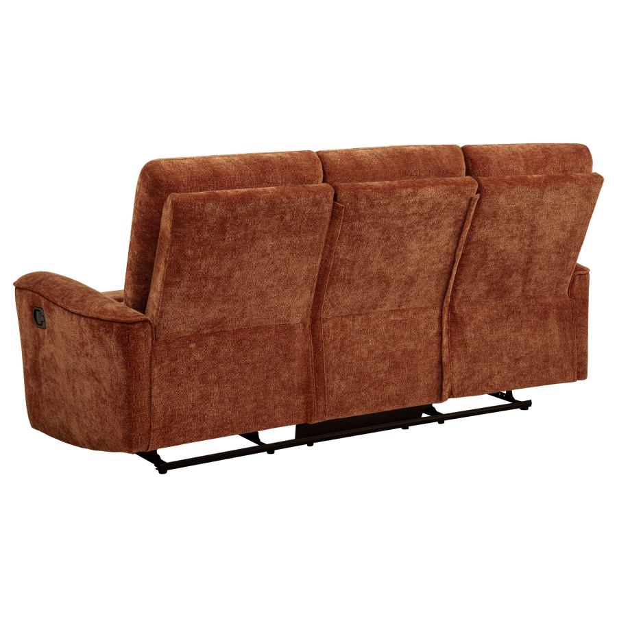 Coaster 609574-S2 2 pc Navarro burnt orange chenille fabric sofa and love seat set recliner ends