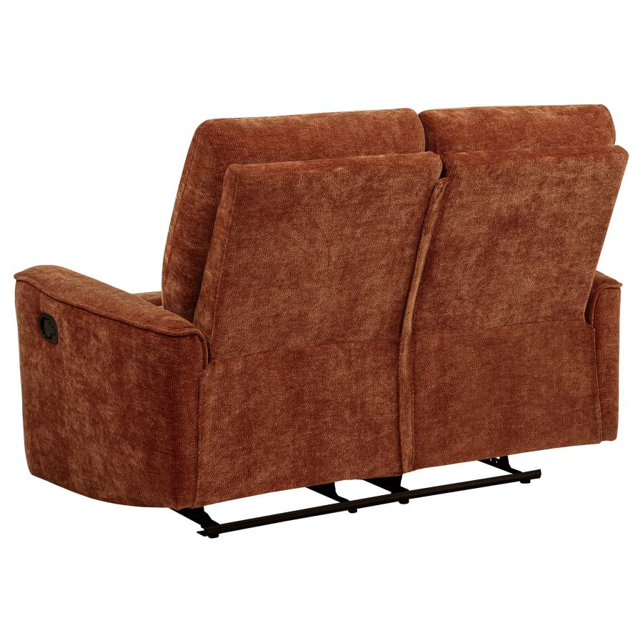 Coaster 609574-S2 2 pc Navarro burnt orange chenille fabric sofa and love seat set recliner ends