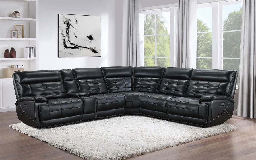 Coaster 609610PP 3 pc Hewitt black top grain leather match power motion sectional sofa with charging ports drink console