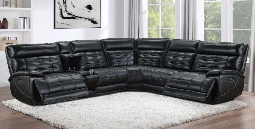 Coaster 609610PP 3 pc Hewitt black top grain leather match power motion sectional sofa with charging ports drink console