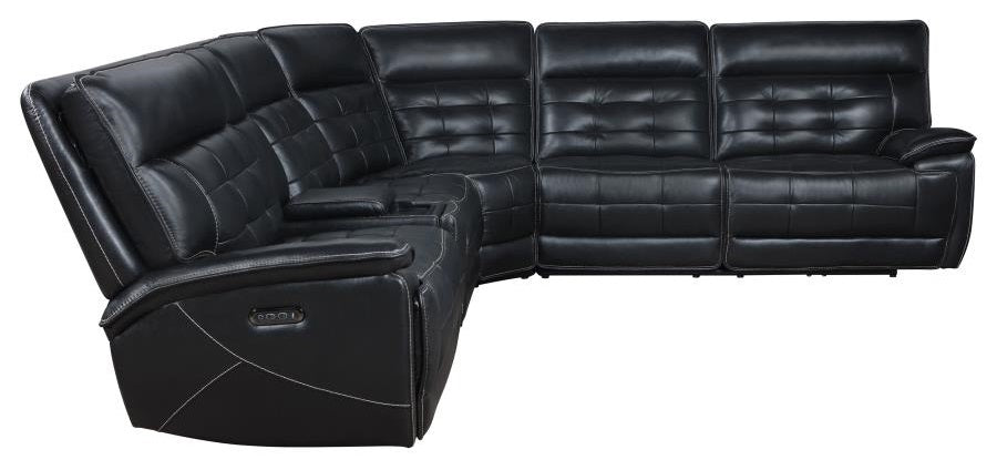 Coaster 609610PP 3 pc Hewitt black top grain leather match power motion sectional sofa with charging ports drink console