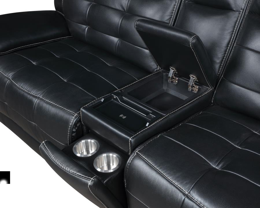 Coaster 609610PP 3 pc Hewitt black top grain leather match power motion sectional sofa with charging ports drink console