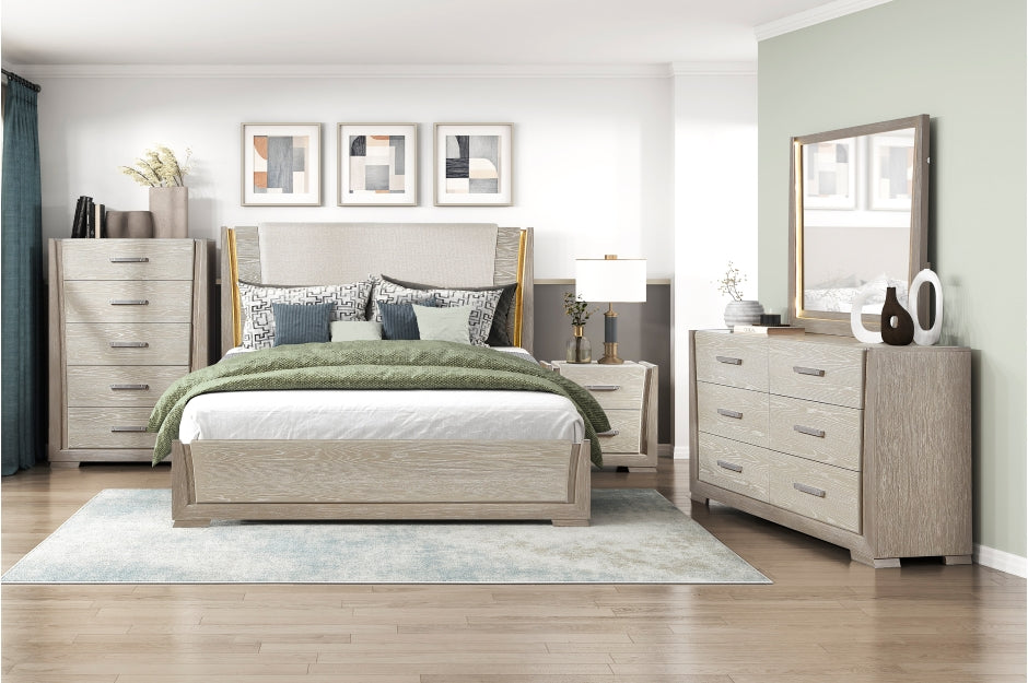 Homelegance Aeon Two-Tone Brown and Grey Wood Grain Finish LED lighting 4-Piece Bedroom Set – 2496-4PC