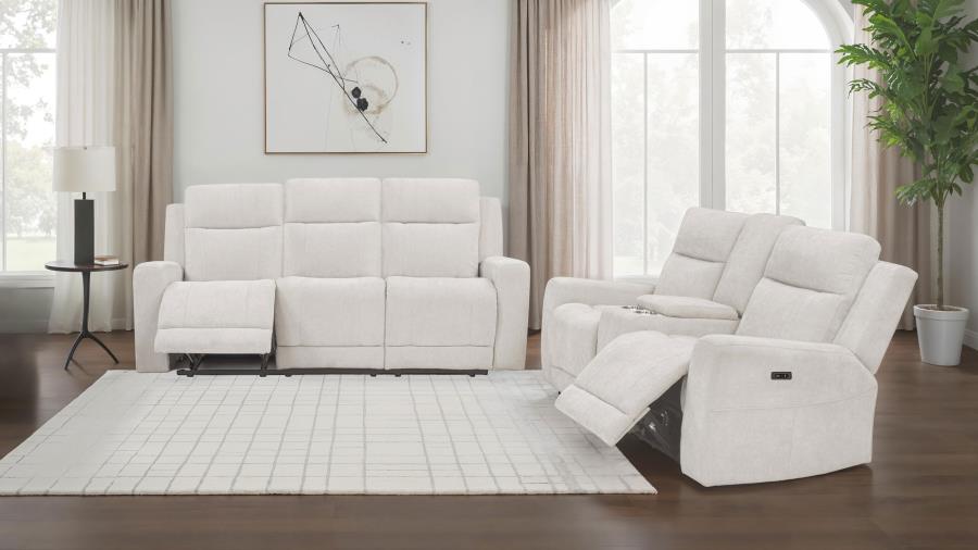 Coaster 610151P-S2 2 pc Kennett ivory chenille fabric power motion reclining sofa and love seat set