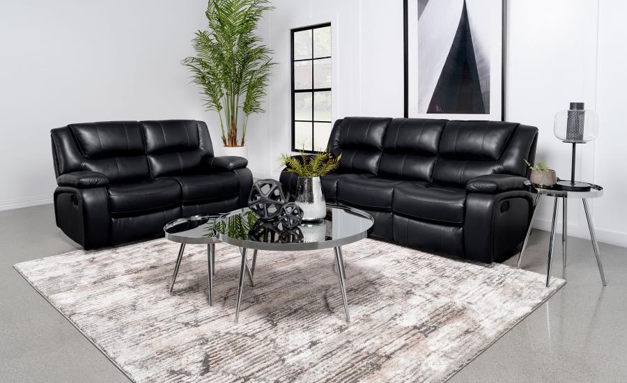 Coaster Camila Black Faux Leather Reclining Sofa & Love Seat Set – 610244-S2