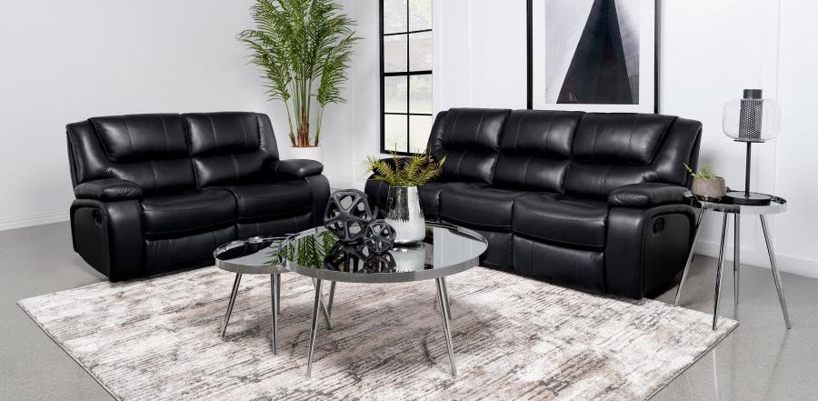 Coaster Camila Black Faux Leather Reclining Sofa & Love Seat Set – 610244-S2