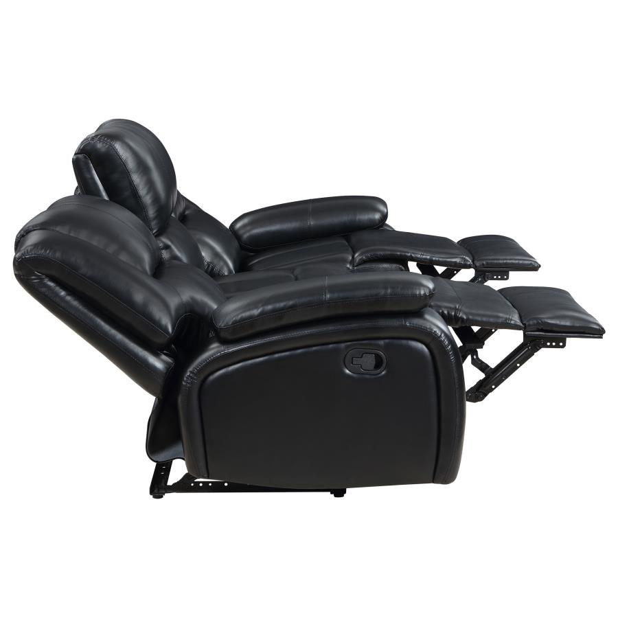 Coaster Camila Black Faux Leather Reclining Sofa & Love Seat Set – 610244-S2