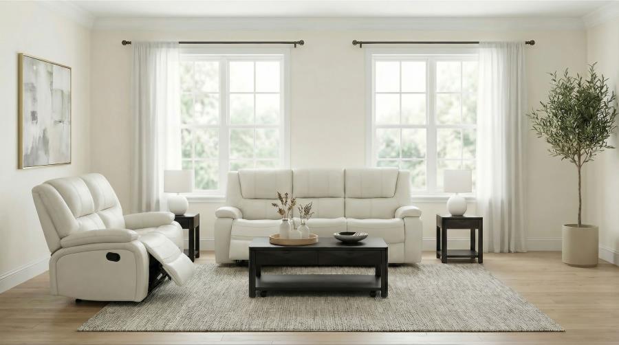Coaster 610247-S2 2 pc Camila white faux leather reclining sofa and love seat set wall hugger