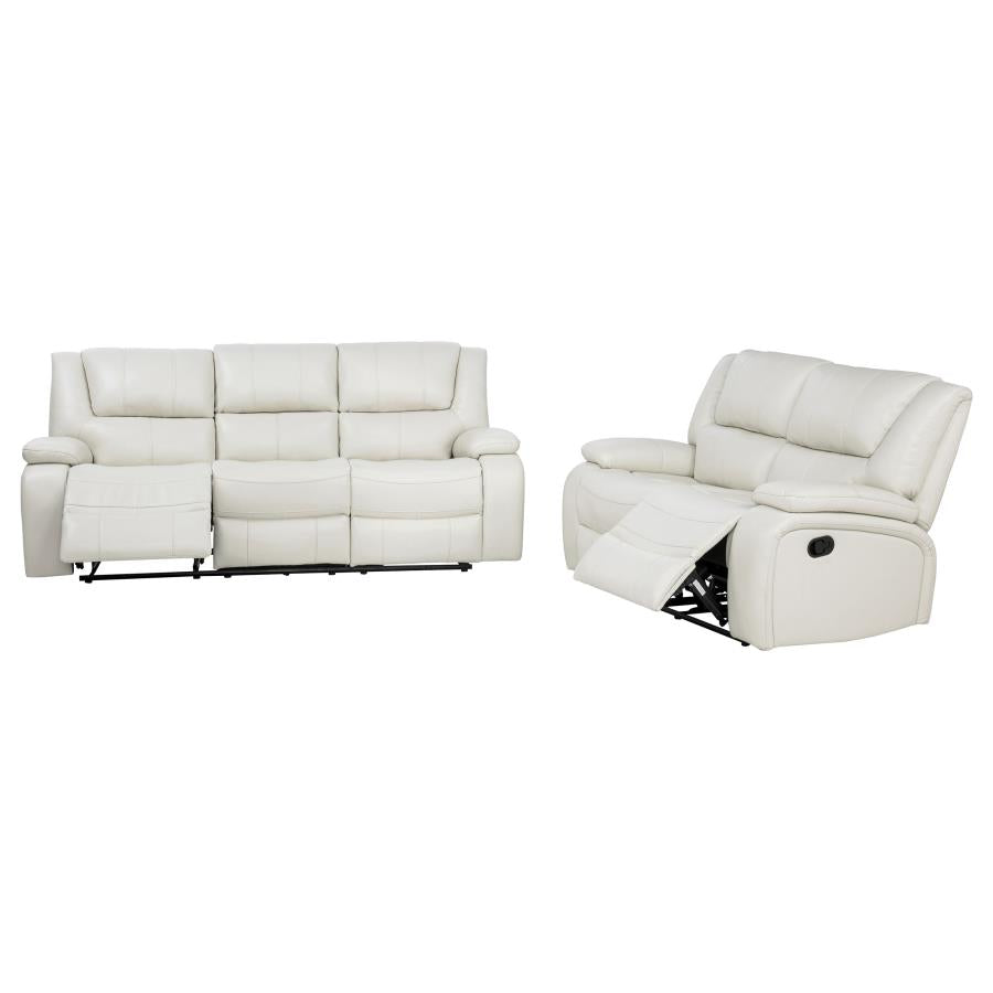 Coaster 610247-S2 2 pc Camila white faux leather reclining sofa and love seat set wall hugger