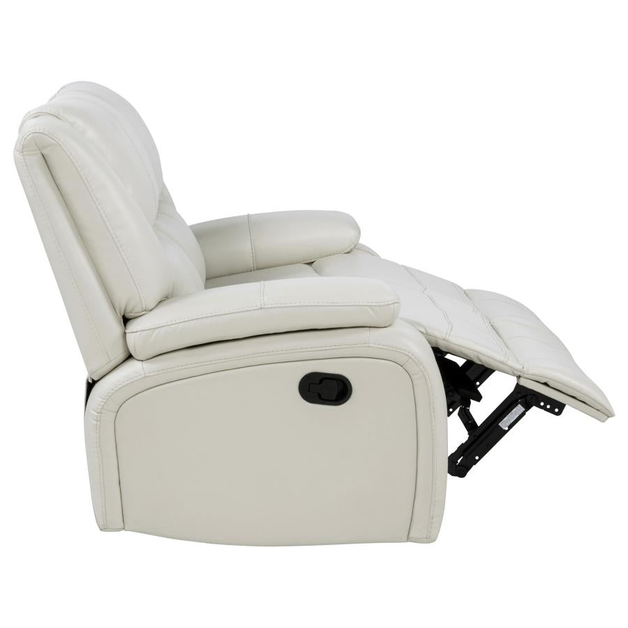 Coaster 610247-S2 2 pc Camila white faux leather reclining sofa and love seat set wall hugger
