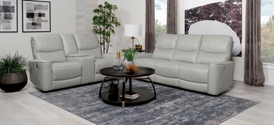 Coaster 610261P-S2 2 pc Greenfield ivory faux leather power motion sofa and love seat set recliner ends cup console USB