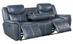Coaster 610271-S2 2 pc Sloane blue faux leather manual motion sofa and love seat set recliner ends