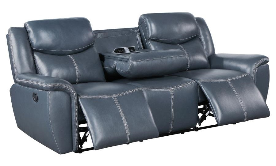 Coaster 610271-S2 2 pc Sloane blue faux leather manual motion sofa and love seat set recliner ends