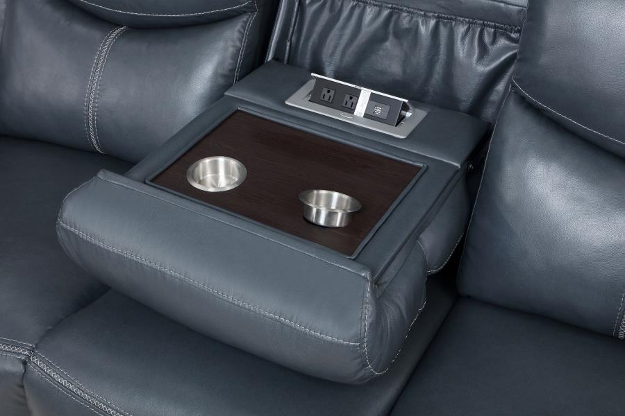 Coaster 610271-S2 2 pc Sloane blue faux leather manual motion sofa and love seat set recliner ends