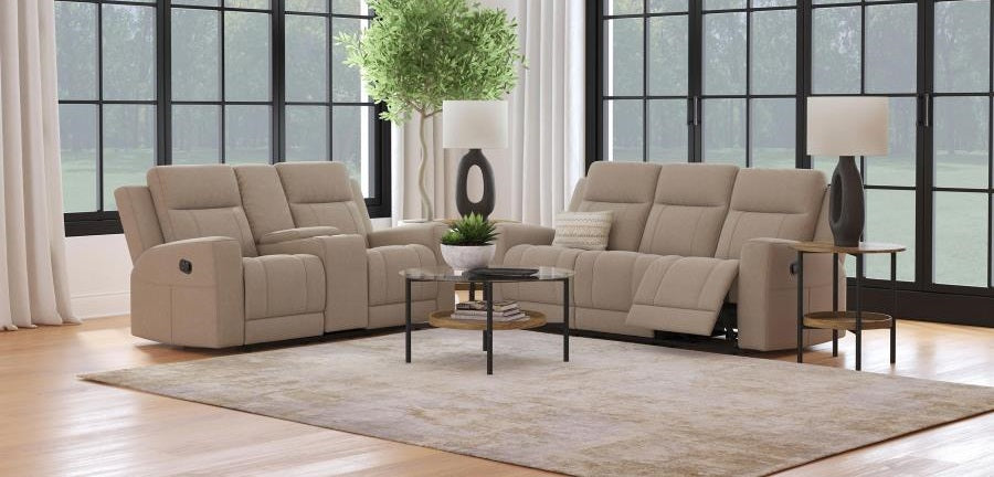 Brentwood Taupe Faux Leather Reclining Sofa and Love Seat Set – 610281-S2