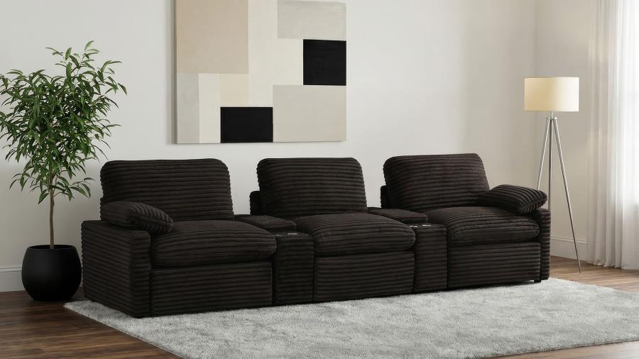 Coaster Collins Chocolate Brown Corduroy Fabric 5-Piece Power Home Theater Seating with Console Centers – 610351PT