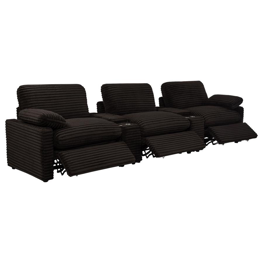 Coaster Collins Chocolate Brown Corduroy Fabric 5-Piece Power Home Theater Seating with Console Centers – 610351PT