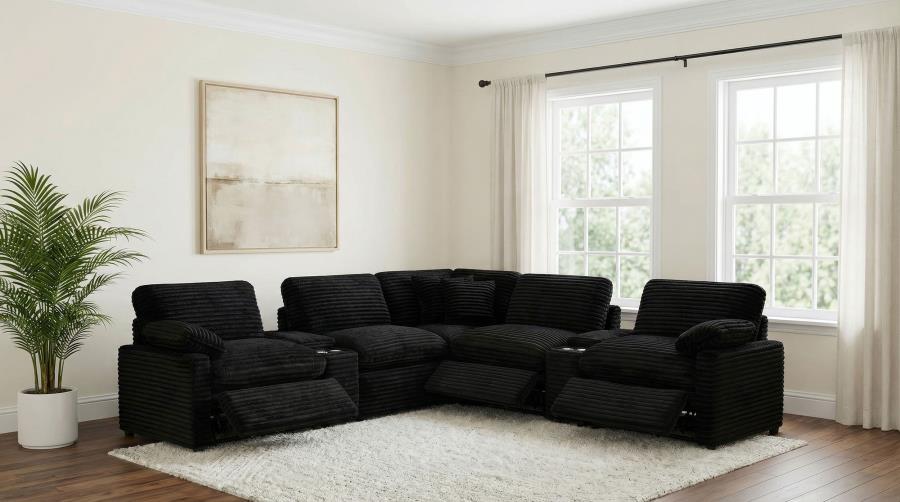 Coaster Collins Black Corduroy 7-Pc Power Motion Sectional Sofa with Charging Ports – 610360P-SETA