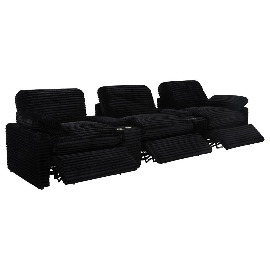 Coaster Collins Black Corduroy Fabric 5-Piece Power Home Theater Seating with Console Centers – 610361PT