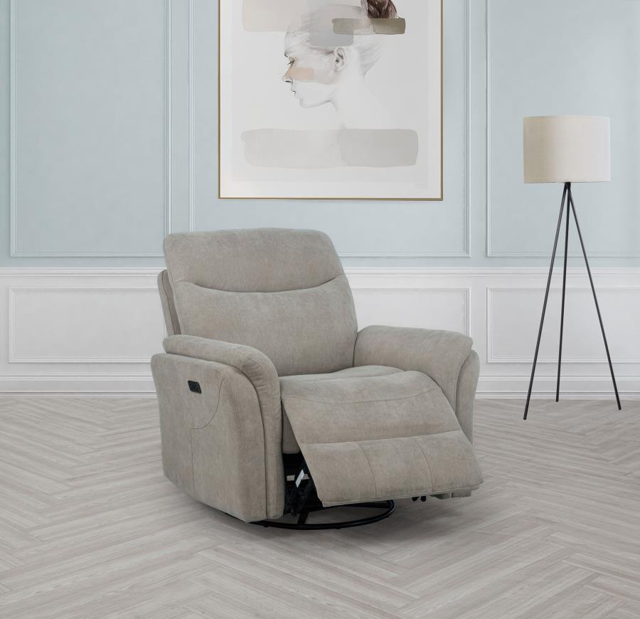 Coaster Adler Greige Fabric Power Swivel Glider Recliner Chair – 610423P