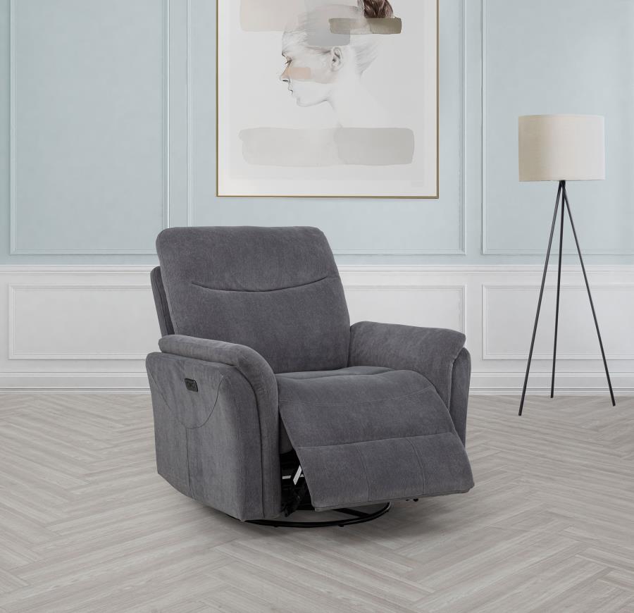 Coaster Adler Charcoal Grey Fabric Power Swivel Glider Recliner Chair – 610443P