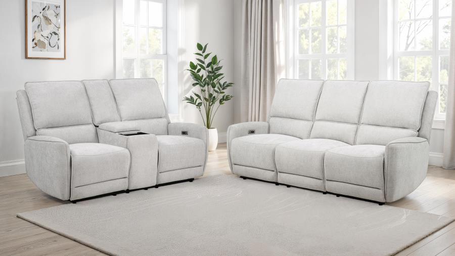 Coaster 610521P-S2 2 pc Sylmar grey chenille fabric power reclining sofa and love seat set with wireless charging