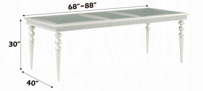 Acme 61800-02-03 7 pc Maverick platinum finish wood rhinestone inlay 88" long dining table set