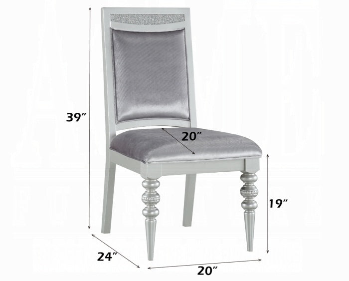 Acme 61800-02-03 7 pc Maverick platinum finish wood rhinestone inlay 88" long dining table set