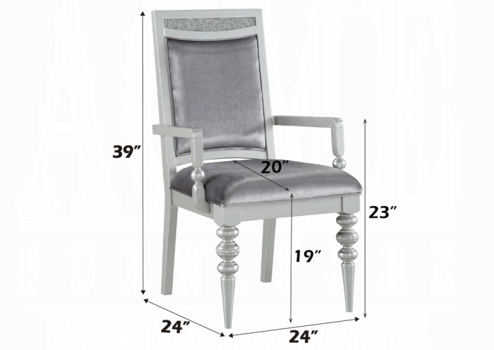 Acme 61800-02-03 7 pc Maverick platinum finish wood rhinestone inlay 88" long dining table set