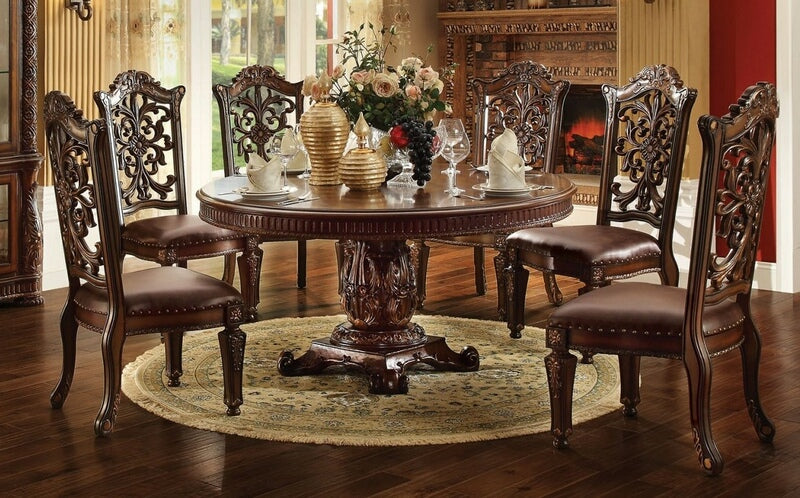 Acme 62015-03 5 pc Astoria grand esmeralda vendome iv cherry finish wood 60" round dining table set