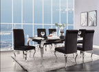 Acme 62070-72 7 pc Fabiola chrome metal and black glass top dining table set