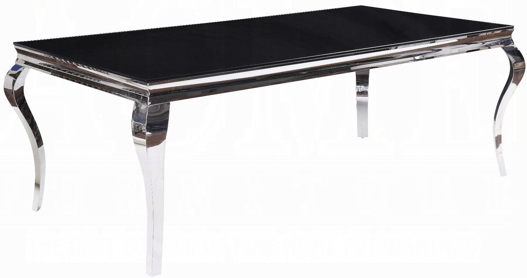 Acme 62070-72 7 pc Fabiola chrome metal and black glass top dining table set