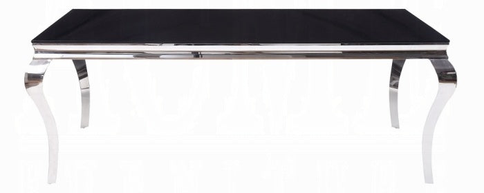 Acme 62070-72 7 pc Fabiola chrome metal and black glass top dining table set