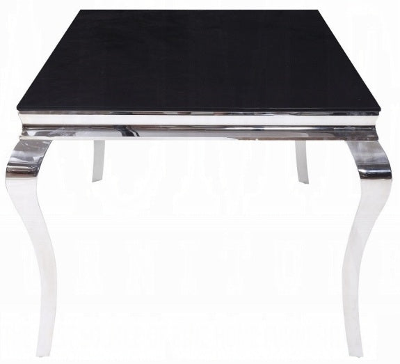 Acme 62070-72 7 pc Fabiola chrome metal and black glass top dining table set