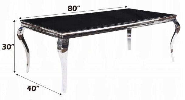 Acme 62070-72 7 pc Fabiola chrome metal and black glass top dining table set