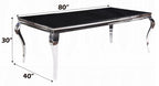 Acme 62070-72 7 pc Fabiola chrome metal and black glass top dining table set