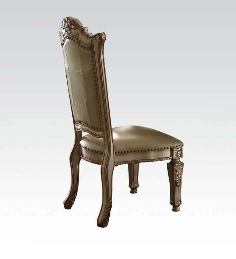 Acme 63003 Set of Astoria grand petrina vendome gold patina finish wood faux leather upholstery dining chairs