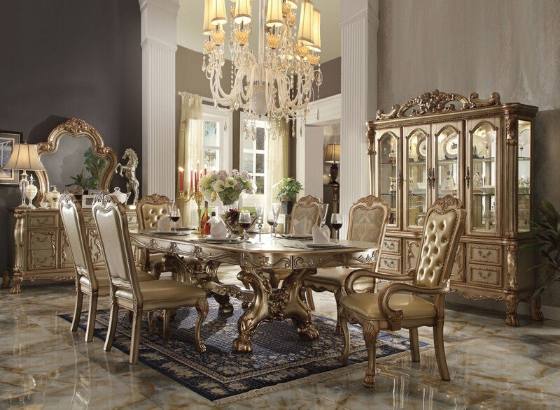 Acme 63150-53-54 7 pc A & J homes studio dresden gold patina finish wood dining table set