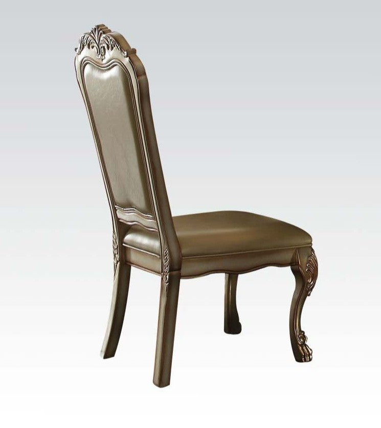 Acme 63153 Set of 2 A & J homes studio dresden gold patina finish wood faux leather upholstery dining chairs