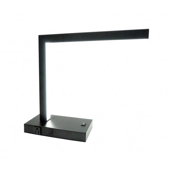 SH Lighting 6340BK Metallic black finish metal LED secretary seward desk table lamp with USB port and AC plug built in