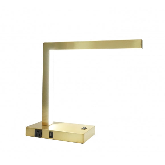 SH Lighting 6340SG Gold finish metal LED secretary seward desk table lamp with USB port and AC plug built in