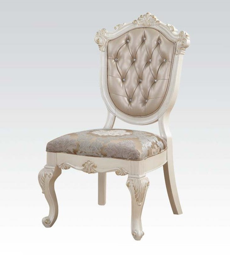 Acme 63542 Set of 2 Astoria grand petrin chantelle pearl white finish wood silver rose gold faux leather dining chairs