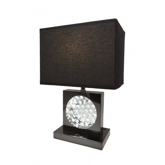 SH Lighting 6380BP Black pewter metallic finish center design with faux crystal center rectangular shade USB and power plugs built in base